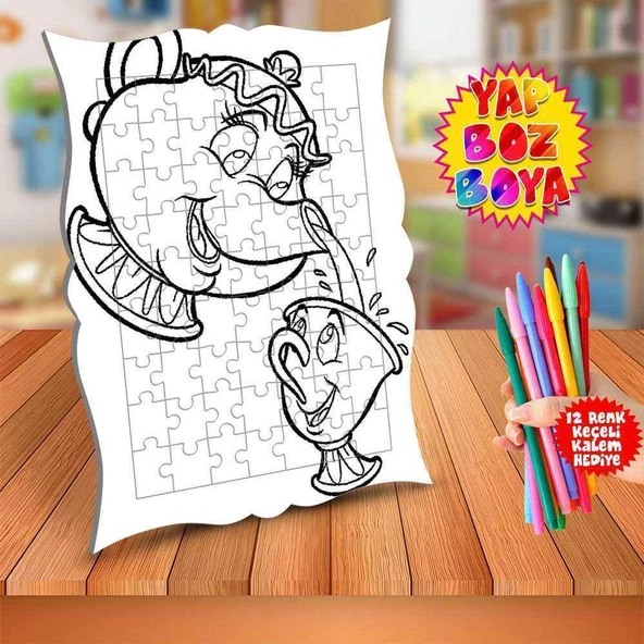 Çaydanlık ve Fincan Eğitici Boyama Puzzle Tablo Çocuk-556