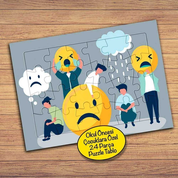 Üzgün Şaşkın Emoji Suratları 24 Parça Çocuklara Özel Yapboz Tablo-43103