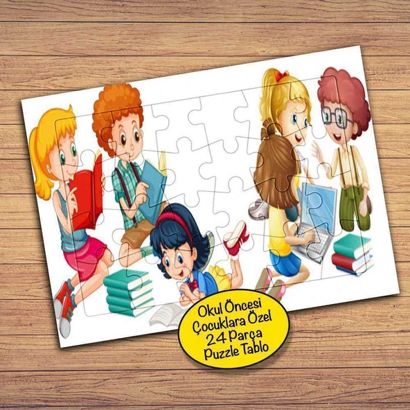 Kitap Okuyan Çocuklar 24 Parça Çocuklara Özel Yapboz Tablo-16899