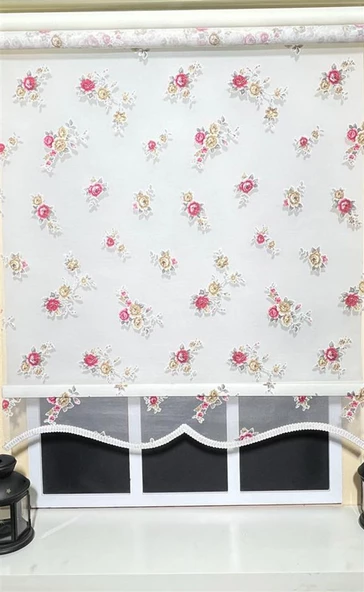 StorBurada Çift Mekanizmalı Çiçekli Tül Stor ve Ekru Stor Perde ST 045  Ekru 40 x 200 - Resim 2