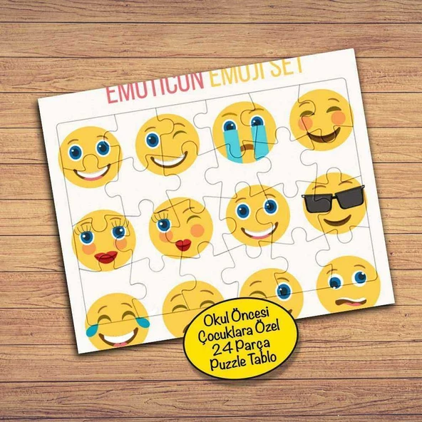 Değişik Surat Emojiler 24 Parça Çocuklara Özel Yapboz Tablo-1964