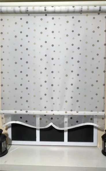 Çift Mekanizmalı Puantiyeli Tül ve Ekru Stor Perde ST 043  Ekru 110 x 200 - 3