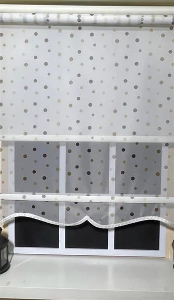 Çift Mekanizmalı Puantiyeli Tül ve Ekru Stor Perde ST 043  Ekru 160 x 200 - 2