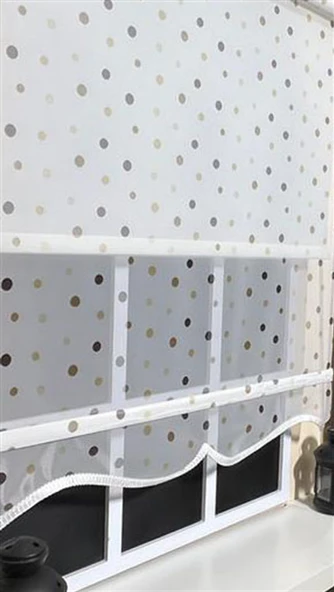 Çift Mekanizmalı Puantiyeli Tül ve Ekru Stor Perde ST 043  Ekru 160 x 200