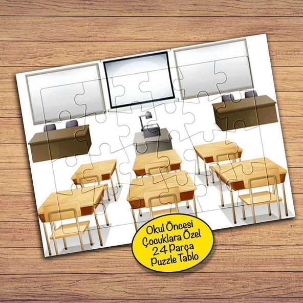 Sınıfta Dizili Sıralar-Okul 24 Parça Çocuklara Özel Yapboz Tablo-14858