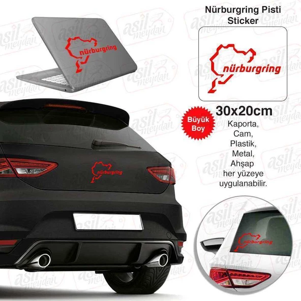 Nürburgring Yarış Pisti Kırmızı Sticker - Araç Oto Araba Etiket, Arma, Aksesuar, Modifiye, Tuning