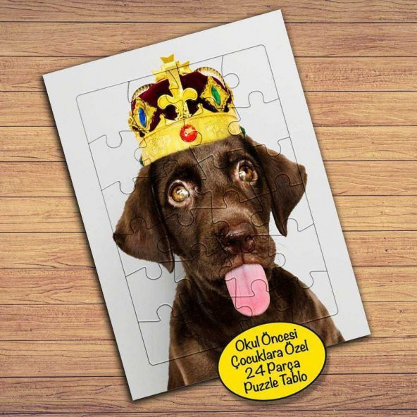 Kral Taçlı Kahverengi Köpek Çocuklara Özel Puzzle Yapboz Tablo-74795