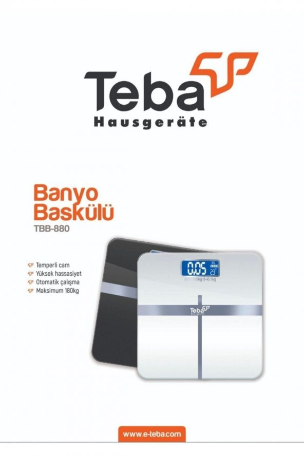 Teba Kalem Pilli Siyah /beyaz Cam Dijital Banyo Baskülü Tartı Led Ekranlı Tbb-880