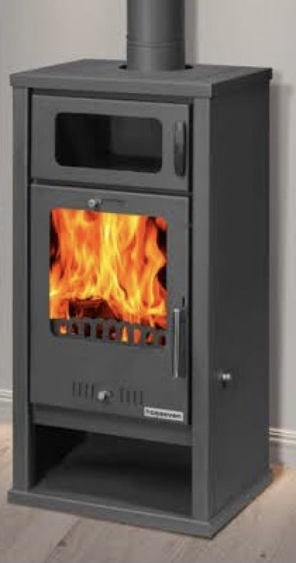 Hoşseven Troy 5mm sac döküm fırınlı kuzine  camlı şömine odun kömür sobası uyuyan