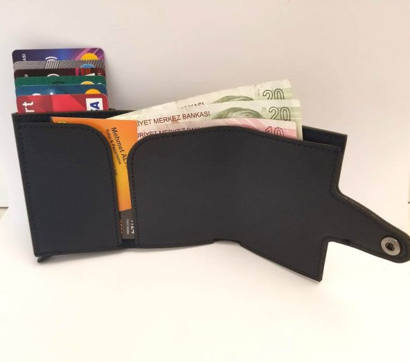 Erkek Siyah Suni Deri Mekanizmalı Kartlık Cüzdan - 2