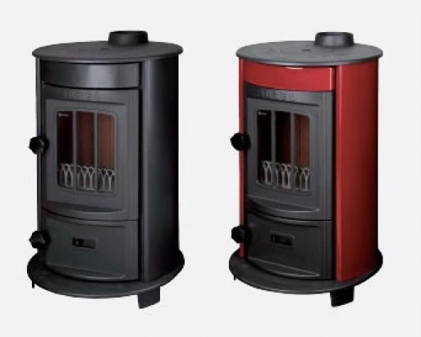 Sürel 5134 yuvarlak ateş tuğlalı camlı şömine soba uyuyan odun kömür sobası