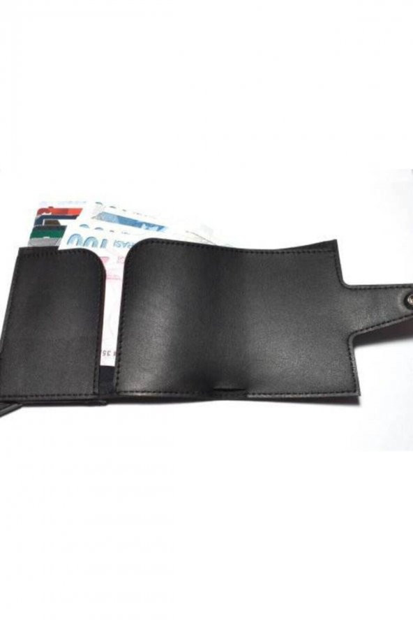Unisex Siyah Otomatik Mekanizmalı Para Bölmeli Cüzdan - 2