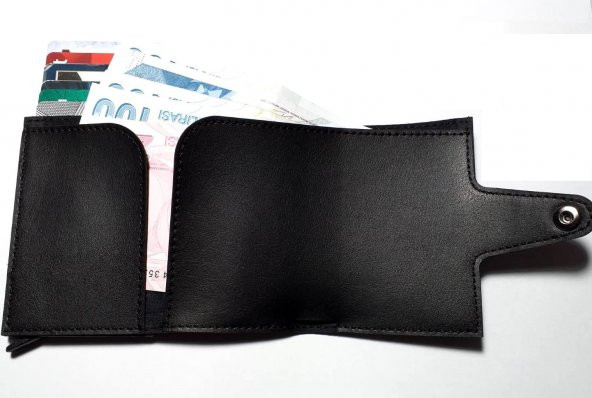 Otomatik Mekanizmalı Para Bölmeli Cüzdan Kartlık RFID Korumalı Siyah - 2