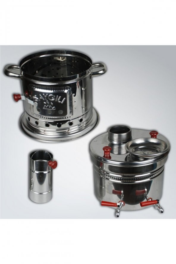 Zarif Çift Musluklu kendinden içten demlik li odunlu Semaver - 3