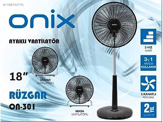 Onix 18 Inç  Metal 5 Kanat 100 w sanayi tipi Vantilatör