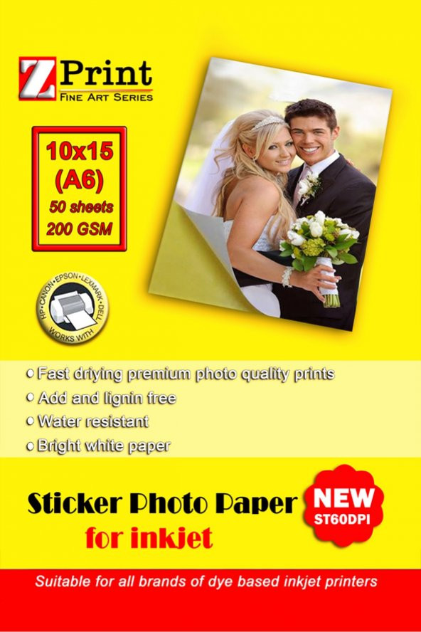 Epson Yazıcılar Için Yapışkanlı Sticker Fotoğraf Kağıdı 10x15 50 Yaprak Parlak 200 Gr