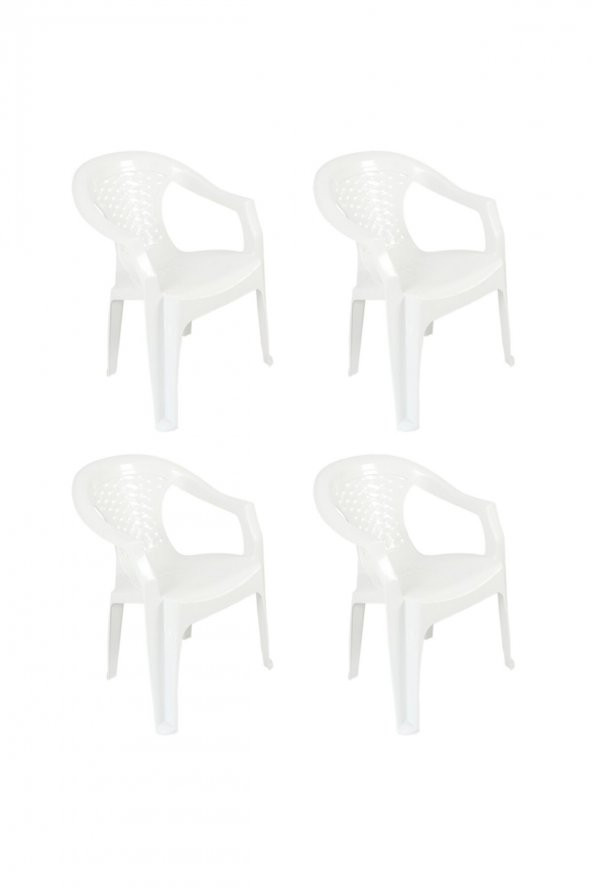 Kırık Beyaz Renk Plastik Kollu Sandalye 4lü Set