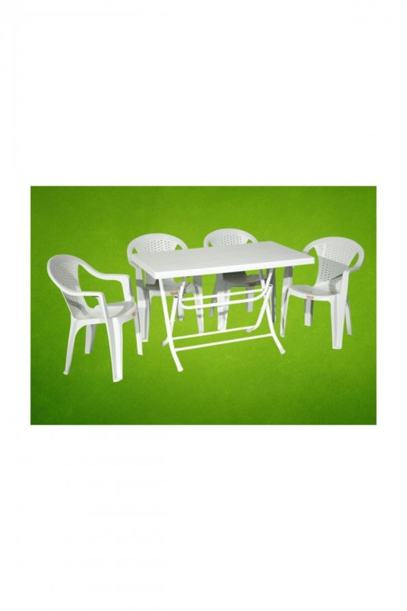 Katlanır Plastik Masa Sandalye Takımı - Masa '' 4 Kollu Sandalye kırık beyaz