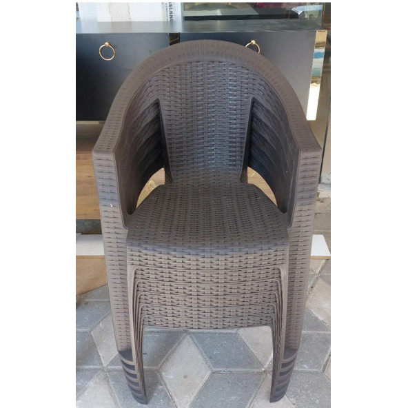 70x120 rattan efektli metal ayaklı Plastik Masa - Sandalye Takımı - Masa  4 Kollu Sandalye - 3