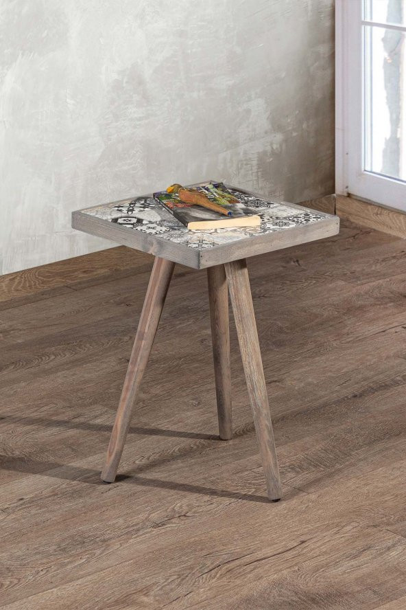 Esperanza Gri Sehpa 32x32CM Masif Seramik Zigon Yan Sehpa Salon Mobilya