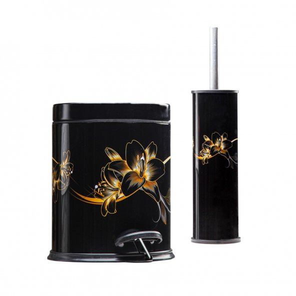 SİLİWAX ELİT DESEN-4Lü Set Pedallı Yavaş kapanır Çöp Kovası Wc Klozet Fırça Sabunluk Diş Fırçalık - 2