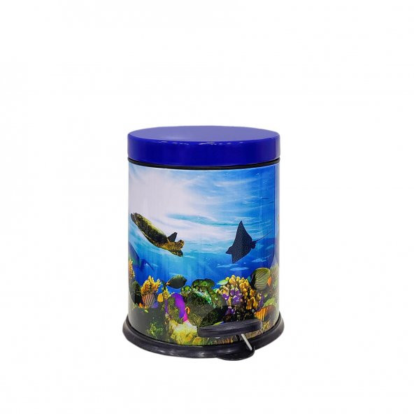 SİLİWAX OKYANUS DESEN-4Lü Set Pedallı Yavaş kapanır Çöp Kovası Wc Klozet Fırça Sabunluk Diş Fırçalık - 2