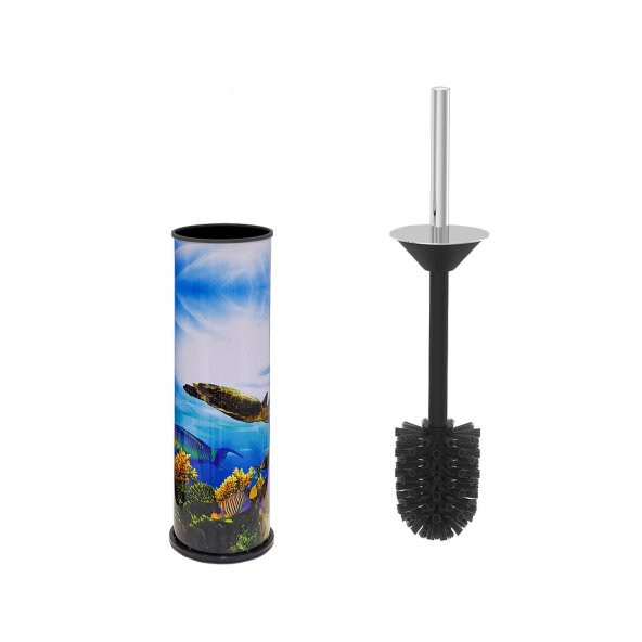 SİLİWAX OKYANUS DESEN-2 Li Set Pedallı  Yavaş kapanır Çöp Kovası ve Wc Klozet Fırça Seti - 3