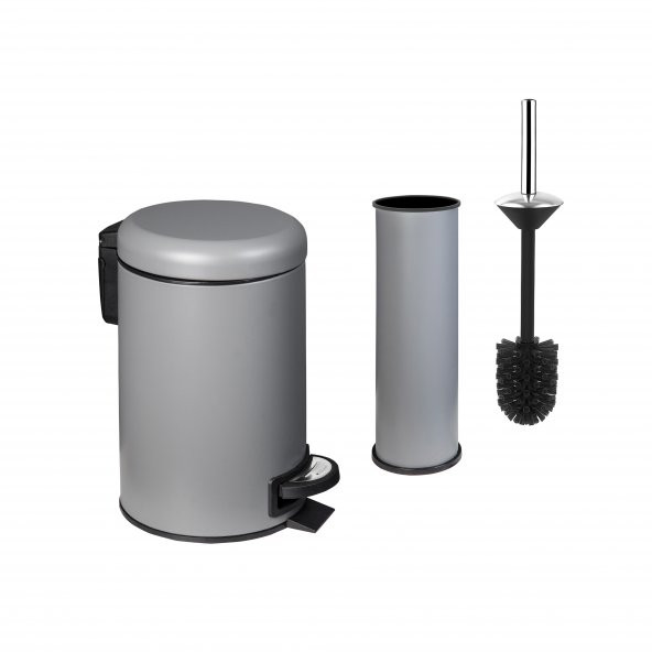 SİLİWAX ELİT İKİLİ BANYO SETİ - GRİ ( 3LT ÇÖP KOVASI + TUVALET FIRÇASI )