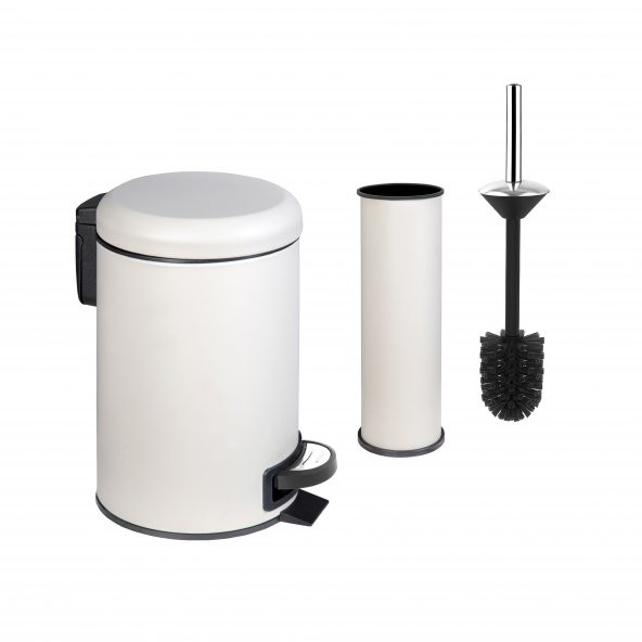 SİLİWAX ELİT İKİLİ BANYO SETİ - BEJ ( 3LT ÇÖP KOVASI + TUVALET FIRÇASI ) - 2