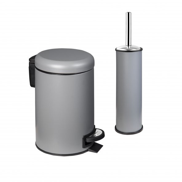 SİLİWAX ELİT İKİLİ BANYO SETİ - GRİ ( 3LT ÇÖP KOVASI + TUVALET FIRÇASI ) - 2