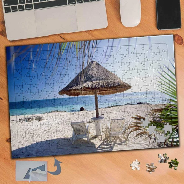 Şezlong Şemsiye, Sahil, Deniz 240 Parça Puzzle Yapboz Tablo-473