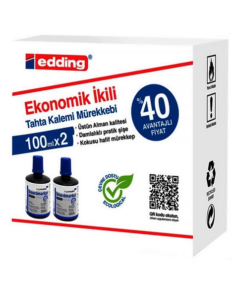 Edding Ekonomik İkili Tahta Kalemi Mürekkebi Mavi 2x100ml