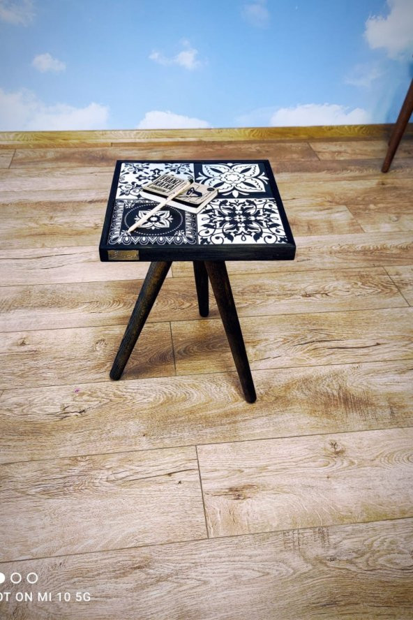 Lotus Black Sehpa 32x32CM Doğal Masif Seramik Orta Sehpa Zigon Salon Mobilya
