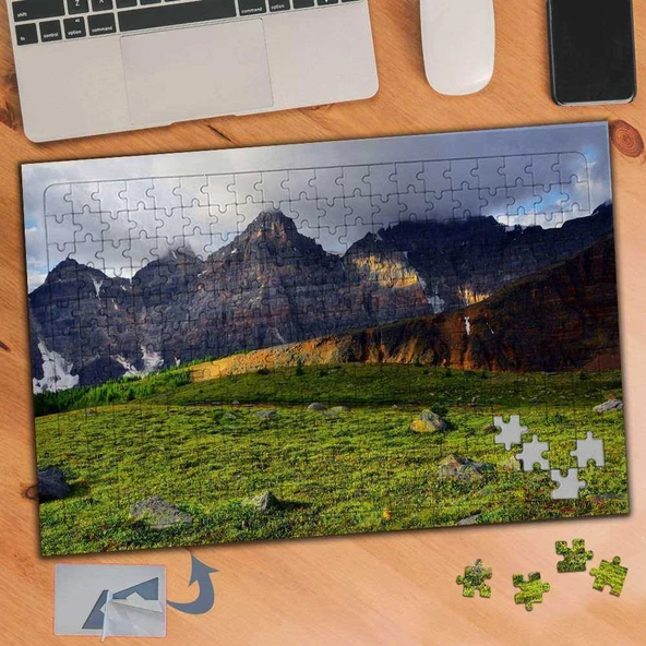 Karlı Dağlar Yeşil Çimen -Tabiat 240 Parça Puzzle Yapboz Tablo-074