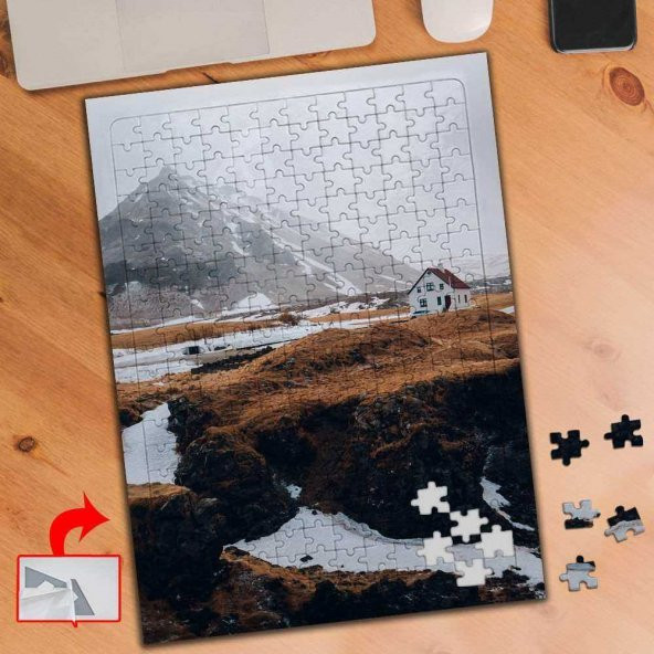 Dağ, Taş Ev, Çimenler 240 Parça Puzzle Yapboz Tablo-a01330