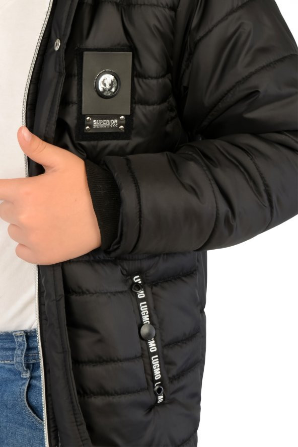 Lugmo Genç Erkek Çocuk Montu Kaban Kürklü Siyah - 6