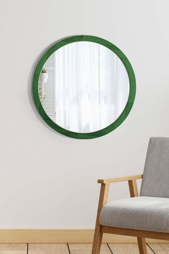 Doğal Ağaç Masif 45CM Yeşil Çerçeveli Antre Koridor Duvar Salon Banyo Ofis Çocuk Yatak Odası Ayna