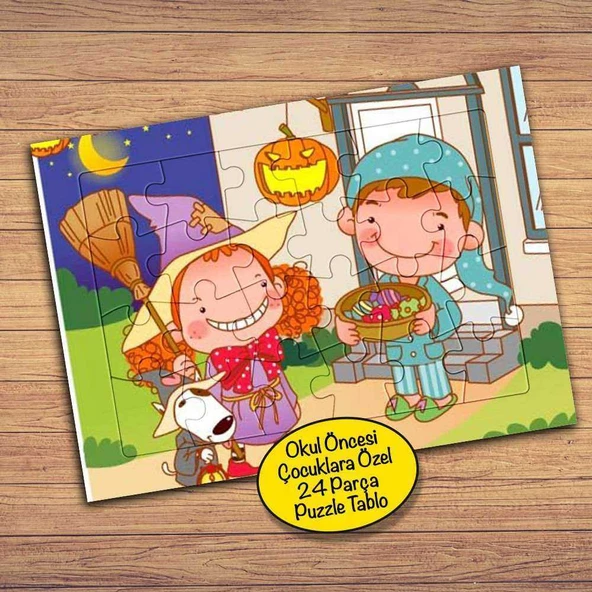Hallowen Şeker mi Şaka mı Çocuklara Özel Puzzle Yapboz Tablo-20074