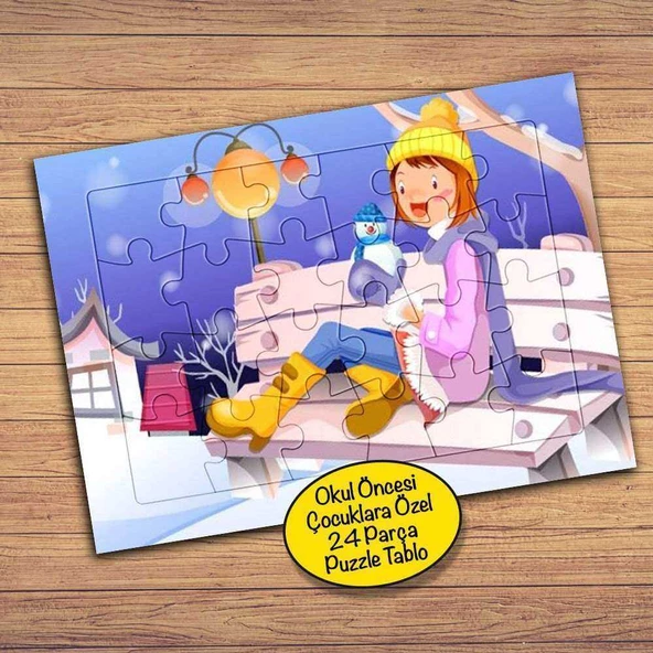 Kızıl Kız ve Kardan Bebek Çocuklara Özel Puzzle Yapboz Tablo-43709 - 1