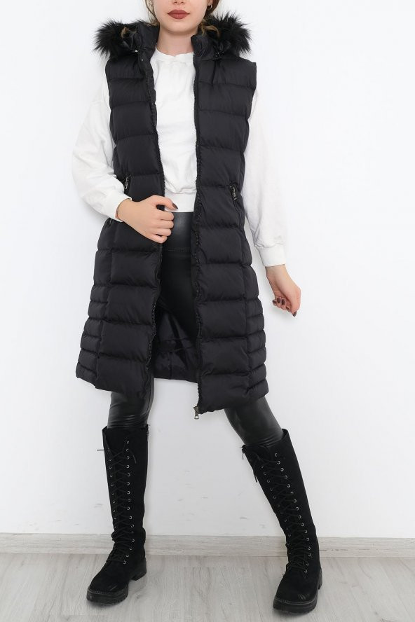 Kapşonlu Şişme Yelek Siyah  (CLZ)