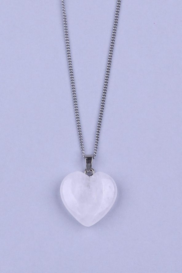 Kristal Kuvars Doğal Taş Kalp Model Kolye