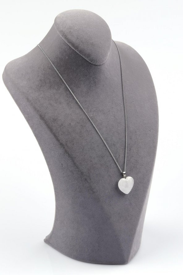 Kristal Kuvars Doğal Taş Kalp Model Kolye - 2