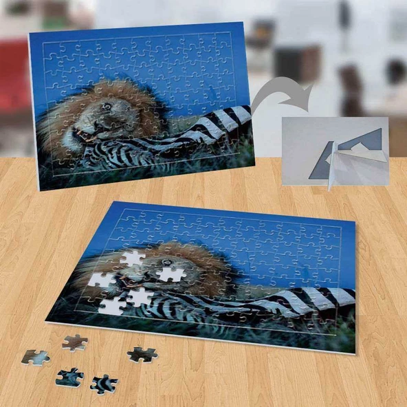 Zebra Yiyen Orman Kralı Aslan 99 Parça Puzzle Yapboz-p025