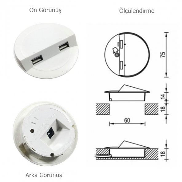 Çalışma Masası için Masa Üstü Usb Şarj Cihazı Beyaz Adaptör Dahil - 2