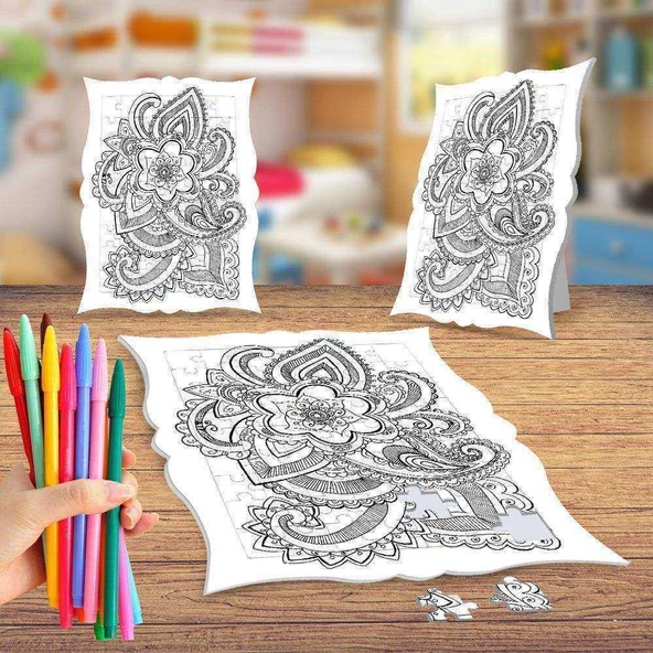 Çiçek Desenli Mandala Boyama Puzzle Tablo Çocuk Eğitici Yapboz - 1