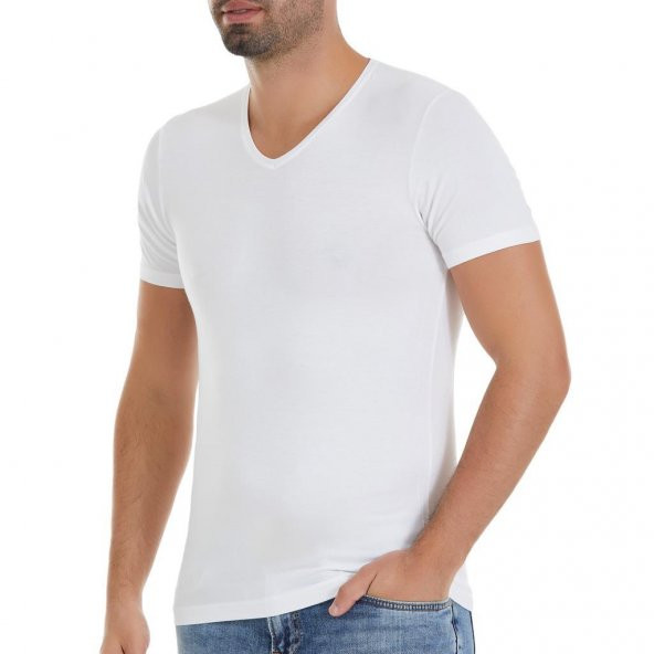 6 Adet Yıldız Erkek Bambu V Yaka T-Shirt Fanila Beyaz 480