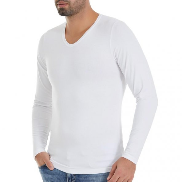 6 Adet Yıldız Erkek Bambu Uzun Kol T-Shirt Fanila Beyaz 485