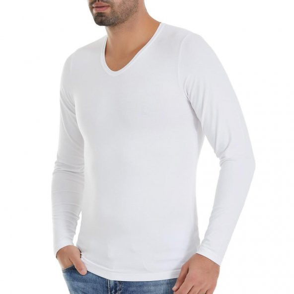 6 Adet Yıldız Erkek Bambu Uzun Kol T-Shirt Fanila Beyaz 485 - 1