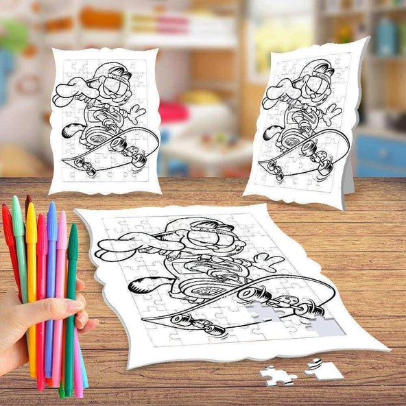 Kaykay Süren Kedicik Boyama Puzzle Tablo Çocuk Eğitici Yapboz
