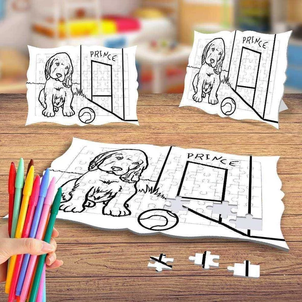 Top Oynayan Köpek Boyama Puzzle Tablo Çocuk Eğitici Yapboz